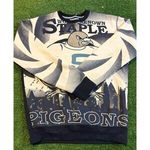 Staple Pigeon pullover mens small blue white big logo all over print crewneck